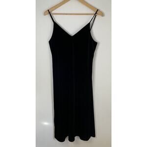 Uniqlo Women's Black Velvet Strappy Slip Midi Stretch Dress LBD Party Sz XS/S